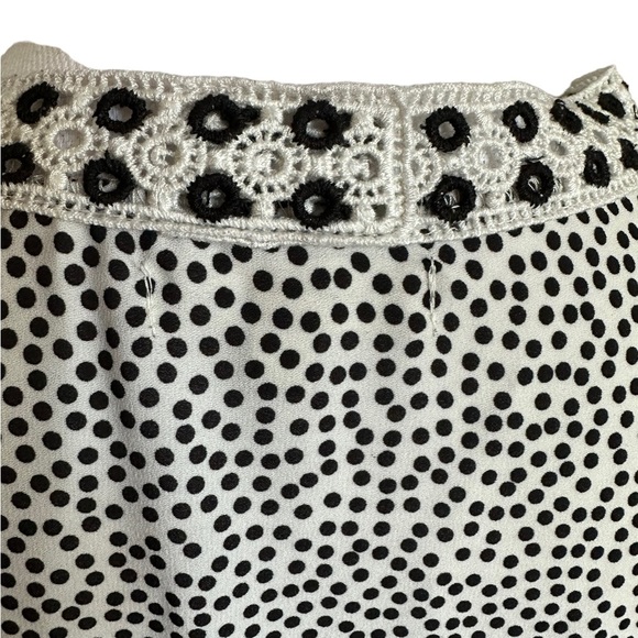 MAX STUDIO Blouse Polka Dot Eyelet V-Neck Balloon Sleeve Black White Size M - Picture 7 of 17